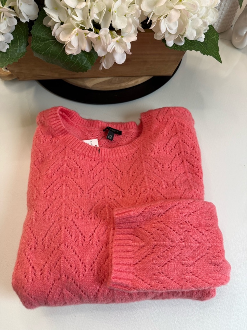 Ann Taylor Pink Openwork Chevron Knit Sweater